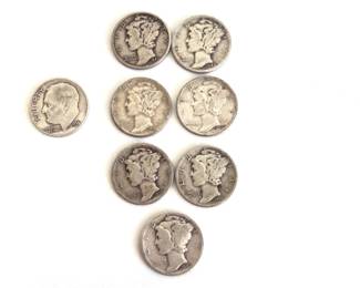 Lot 9022 U.S. Silver Coins Mercury Dimes 1956 Roosevelt Dime