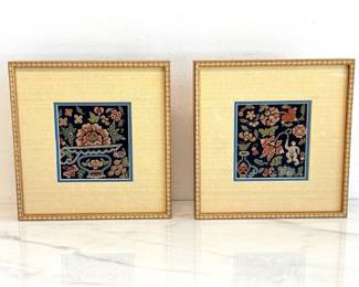 Lot 9060 Framed Antique Chinese Embroidered Silk Purse Pockets
