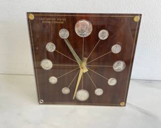 Lot 8834 1964 Silver US Coins Last US Silver Coinage Vintage Marion Kay Model 72 Walnut Clock