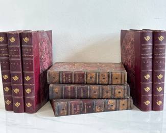 Lot 8901 Antique 19th century Leather Spine Books Marbled Boards