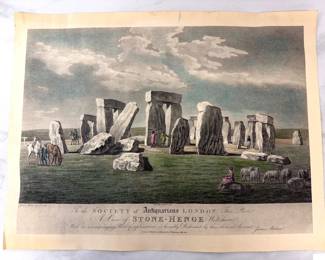 Lot 8752 A View of Stonehenge Antique Color Lithograph Print. London. James Malton. 1800.