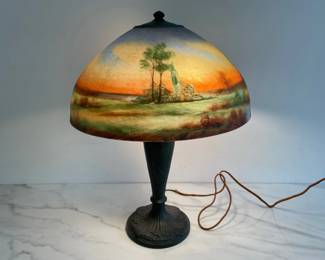 Lot 8980 Antique Jefferson Reverse Painted Landscape Table Lamp