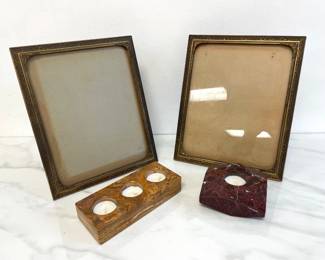 Lot 9118 Pakistani Stone Tealight Candle Holders Onyx Red Zebra Marble Vintage Brass Frames