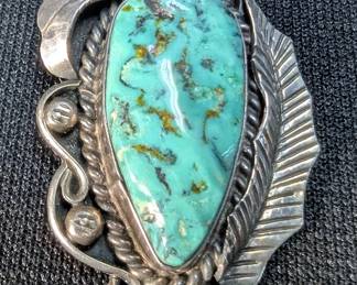 Sterling Silver Vintage Native American Style Turquoise Pendant