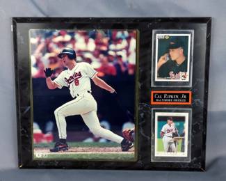 Cal Ripken Jr. Plaque With Photo And Baseball Cards, And Cal Ripken Baseball Weekly Newspaper Section, Framed