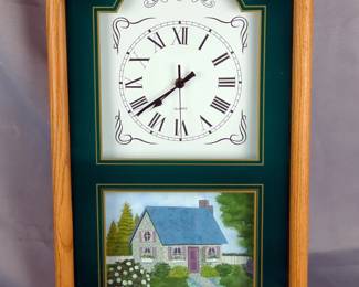 Framed Quartz Wall Clock With Painting Of House