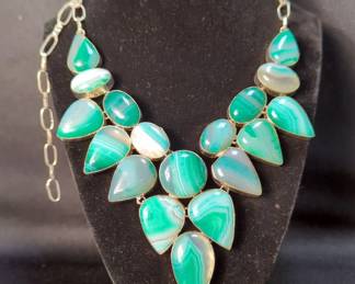 Natural Dyed Agate Stone Bib Statement Necklace
