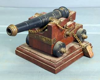 Miniature Model Cannon On Wood Base