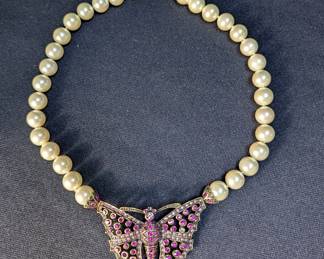 Heidi Daus Pearl With Crystal Butterfly Statement Necklace