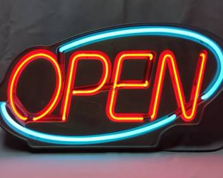 Neon "OPEN" Sign, Approx 17" x 32" x 3.5", Powers On