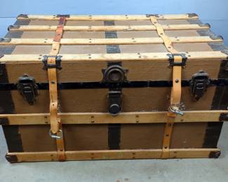 Wood And Metal Storage Trunk With Straps