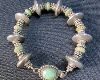 Turquoise, Cabachon and Sterling Silver Disc Bracelet