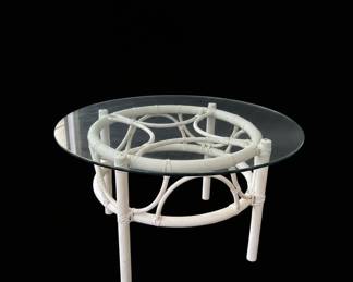Vintage White Rattan Ring-Base Coffee Table