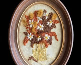 Vintage Oval Floral Embroidered Wall Art