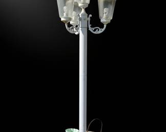 Vintage Three-Light Post Lamp with Planter Base