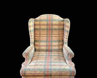 Traditional Plaid Wingback Armchair