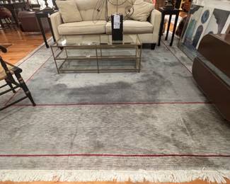 Contemporary Minimalist or Modern Gabbeh-style wool area rug. It features a color-blocked layout 11 feet x by 13 feet