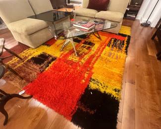 vintage wool shaggy 1970’ rug 124“ x 88“