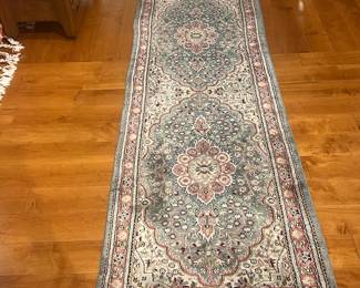 Hand knotted Tabriz style Persian runner silk rug 10.5‘ x 30“