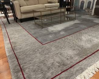 Contemporary Minimalist or Modern Gabbeh-style wool area rug. It features a color-blocked layout 11 feet x by 13 feet