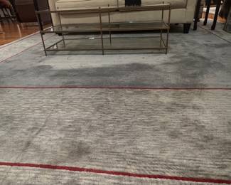 Contemporary Minimalist or Modern Gabbeh-style wool area rug. It features a color-blocked layout 11 feet x by 13 feet