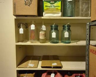 Gas cans, bottles, and glass