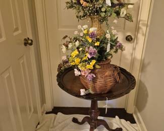 Chippendale style table, florals in baskets