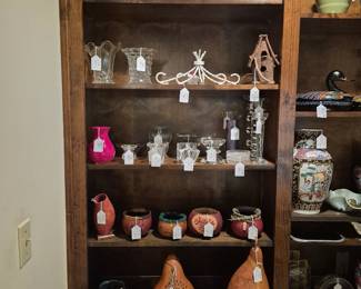 Gourds, crystal, birds etc