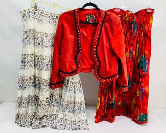 Tony Lama Red Suede Jacket & Broomstick Skirts