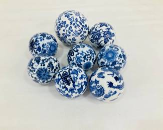 Chinoiserie Style Blue & White Porcelain Decorative Spheres