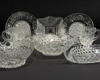 Crystal Cream and Sugar, American Brilliant Pressed Glass Bowls and More