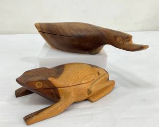 Hand-Carved Wooden Animal Trinket Boxes