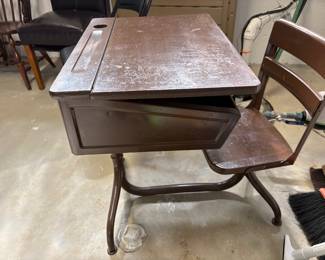 Vintage mid-century lift-top student school desk combo