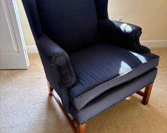 Navy Blue upholstered wingback chair