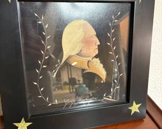 Vintage Americana folk art portrait print of George Washington