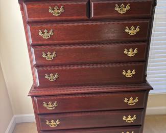 Vintage solid Cherry Georgian Court chest-on-chest highboy dresser by Ethan Allen