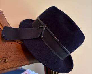 vintage mid-century navy blue wool felt asymmetrical dress hat