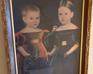 "Two Children of the Torrey Family" folk art print