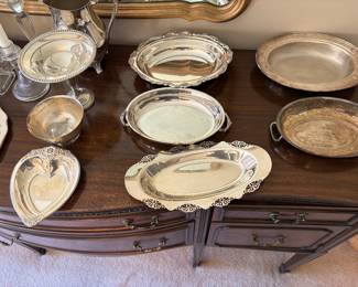 Silver plated and stainless steel serving dishes