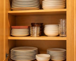 Neatly Organized Wooden Kitchen Cabinet