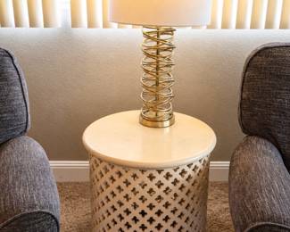 Cozy Cream and Brass Living Room Vignette