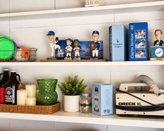 Organized Dodgers Collectibles and Utility Shelf