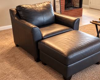 Dark Leather Chair and Ottoman Retreat