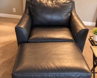 Cozy Charcoal Leather Chair and Ottoman