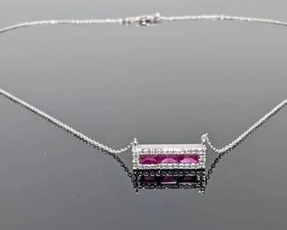 01 14K White Gold Ruby And Diamond Necklace