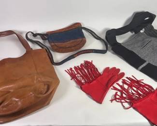 Tan Leather Purse, Red Leather Gloves, Wool Purses
