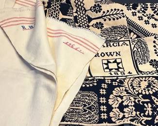 1800s Jacquard Bed Coverlet And Blanket