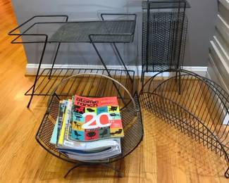Black Metal Wire and Mesh MCM Racks, Table, and Atomic Ranch Magazines.