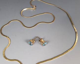 14K Gold Blue Topaz Earrings With Necklace
