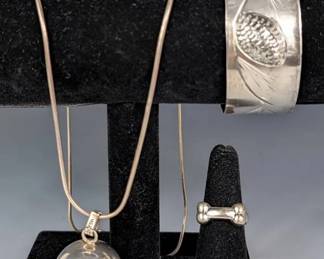 925 Nye Cuff, Mexican Chime Necklace, Welch Dog Bone Ring